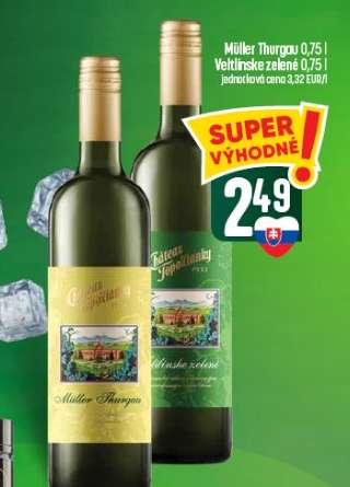 Müller Thurgau 0,75 l / Veltlínske zelené 0,75 l