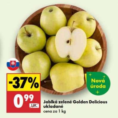 Jablká zelené Golden Delicious ukladané
