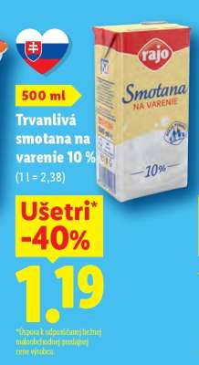 Trvanlivá smotana na varenie 10 %