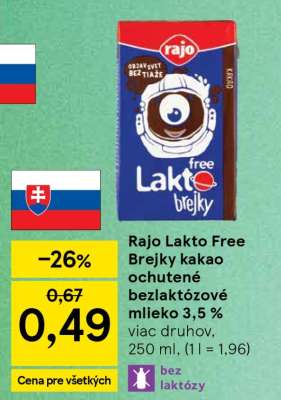 Rajo Lakto Free Brejky kakao ochutené bezlaktózové mlieko 3,5 %