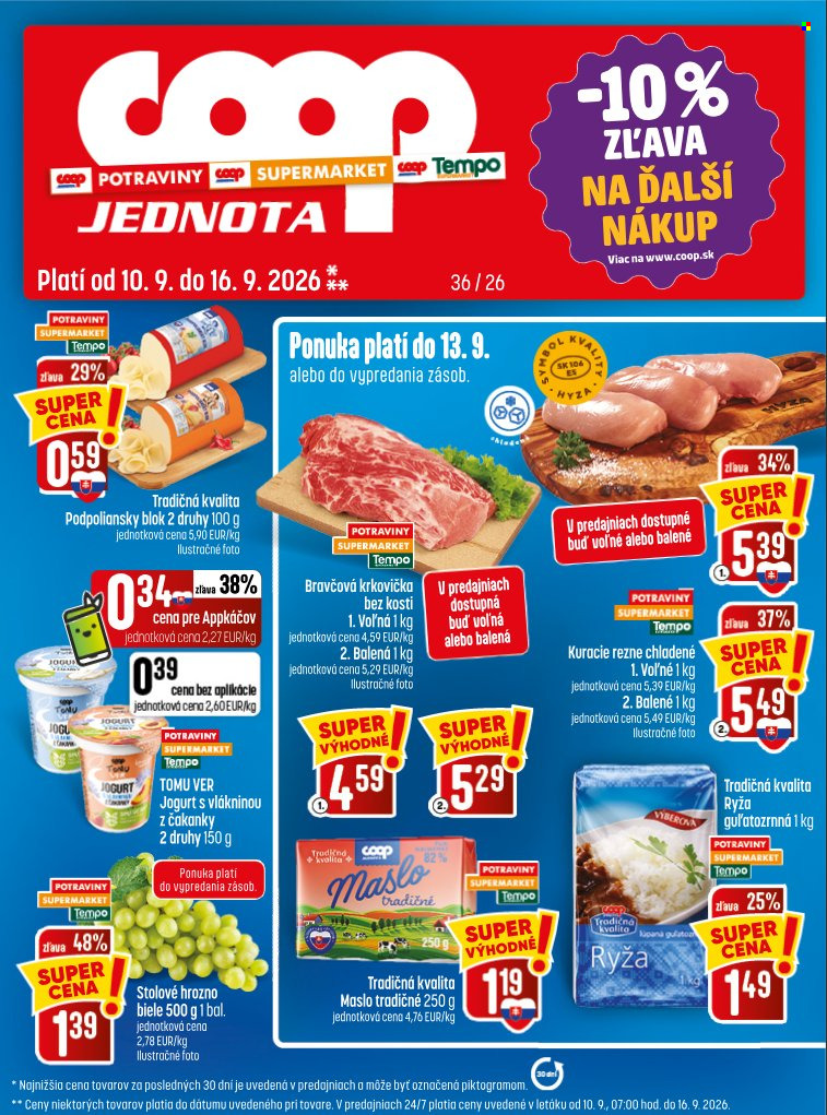 Leták COOP Jednota - 10.9.2026 - 16.9.2026. Strana 1