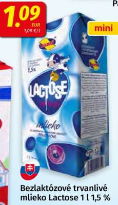 Bezlaktózové trvanlivé mlieko Lactose 1 l 1,5 %