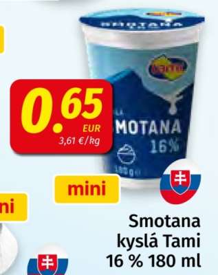 Smotana kyslá Tami 16% 180 ml