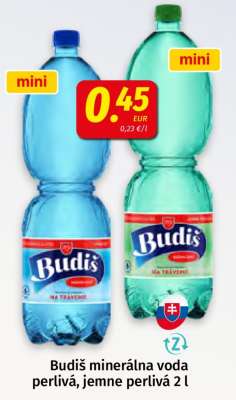 Budiš minerálna voda perlivá, jemne perlivá 2 l
