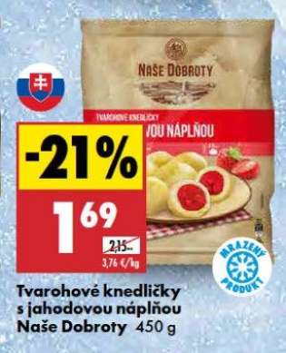 Tvarohové knedličky s jahodovou náplňou Naše dobroty 450 g