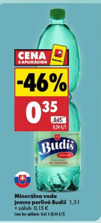 Minerálna voda jemne perlivá Budiš 1,5 l