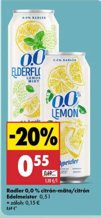 Radler 0,0 % citrón-mäta/citrón Edelmeister 0,5 l