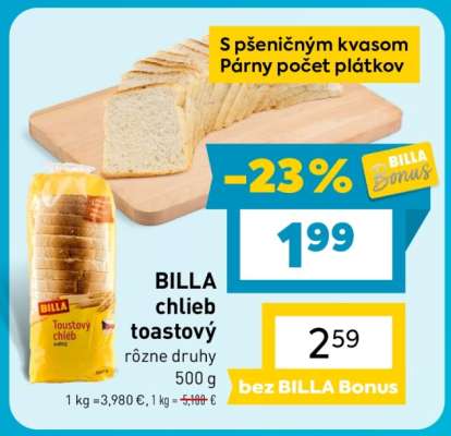 Billa chlieb toastový