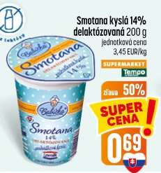 Smotana kyslá 14% delaktózovaná 200 g