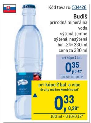 Budiš prírodná minerálna voda sýtená, jemne sýtená, nesýtená