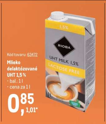 Mlieko delaktózované UHT 1,5 %