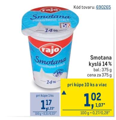 Smotana kyslá 14 %