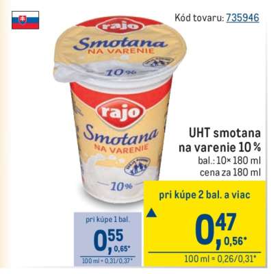 UHT smotana na varenie 10 %