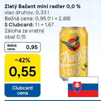 Zlatý Bažant mini radler 0,0 %