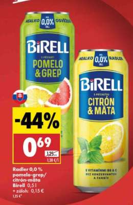 Radler 0,0 % pomelo-grep/citrón-mäta Birell 0,5 l