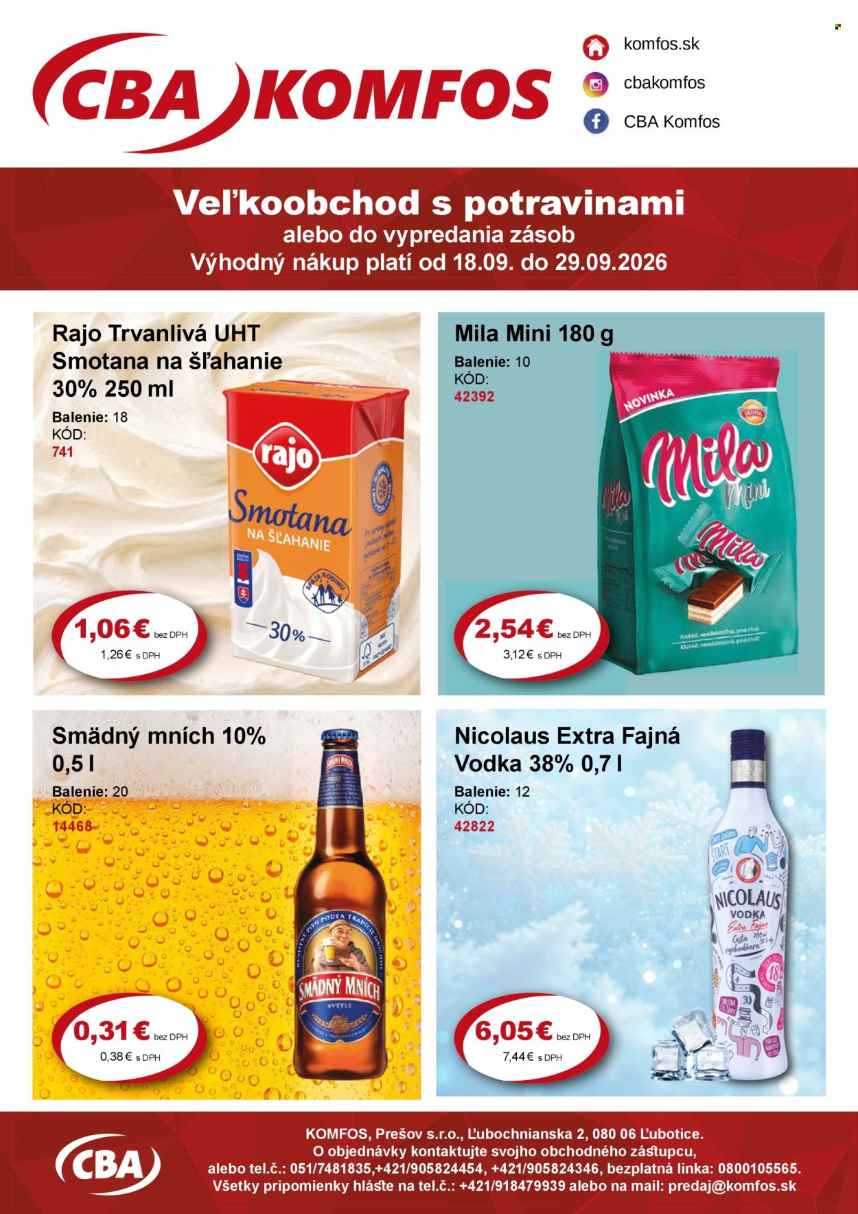 Leták CBA Komfos - 18.9.2026 - 29.9.2026. Strana 1