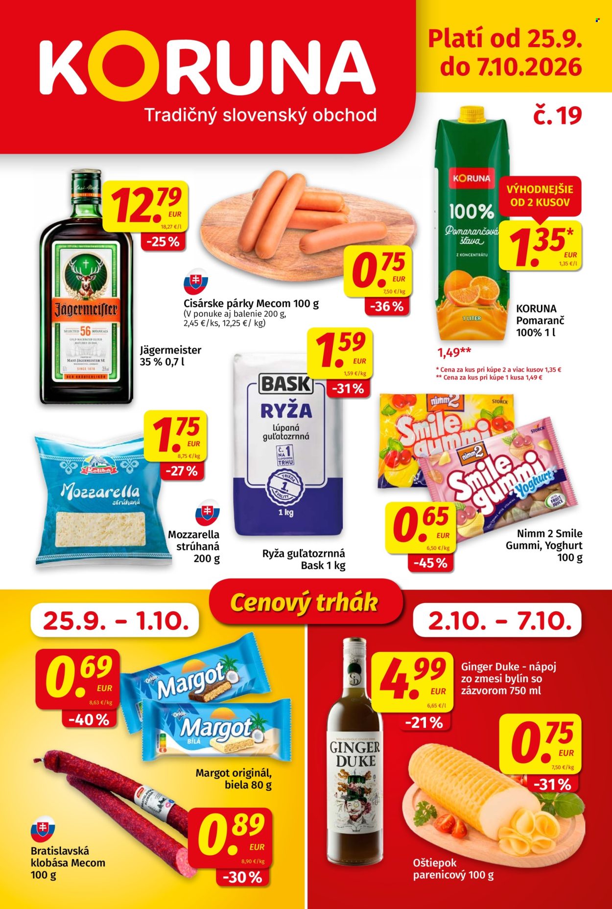 Leták Potraviny KORUNA - 25.9.2026 - 7.10.2026. Strana 1