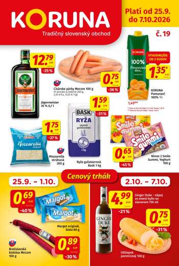 Leták Potraviny KORUNA - 25.9.2026 - 7.10.2026.