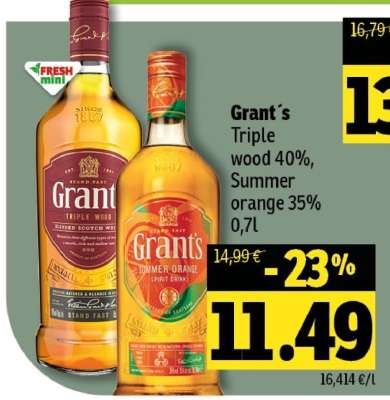 Grant's Triple wood 40%, Summer orange 35% 0,7l