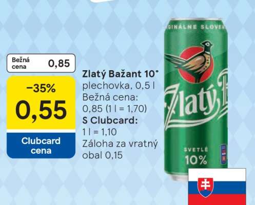 Zlatý Bažant 10° plechovka, 0,5 l