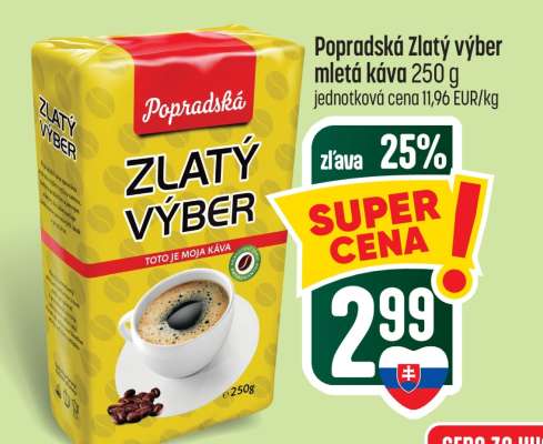 Popradská Zlatý výber mletá káva 250 g