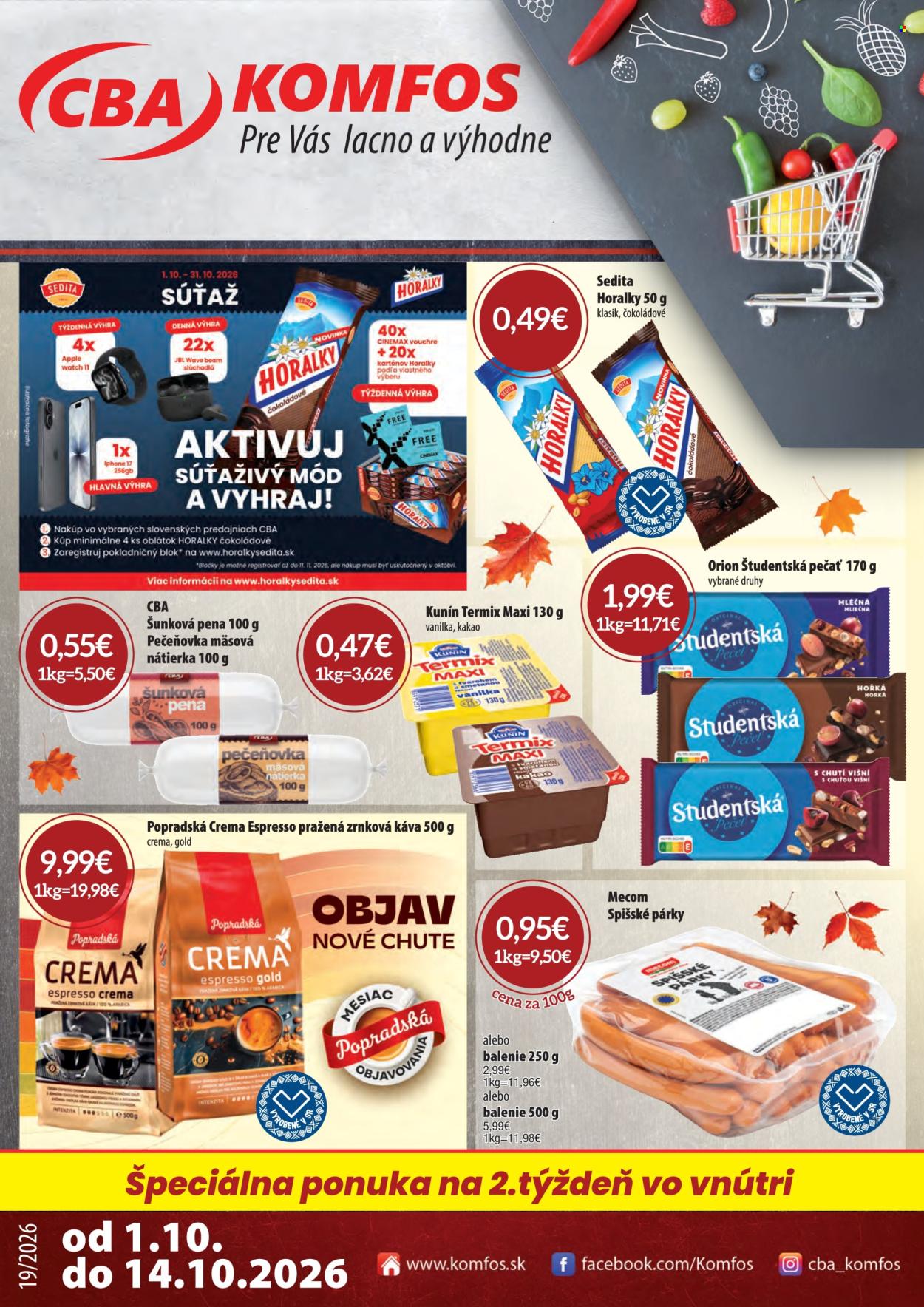 Leták CBA Komfos - 1.10.2026 - 14.10.2026. Strana 1