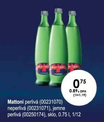 Mattoni perlivá (00231070) neperlivá (00231071), jemne perlivá (00250174), sklo, 0.75 l, 1/12