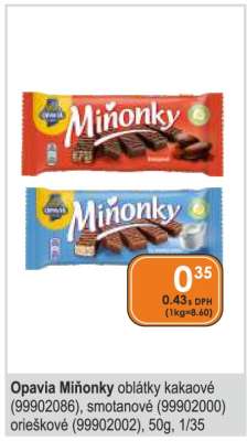 Opavia Miňonky oblátky kakaové (99902086), smotanové (99902000) orieškové (99902002)