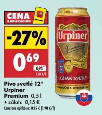 Pivo svetlé 12° Urpiner Premium 0,5 l
