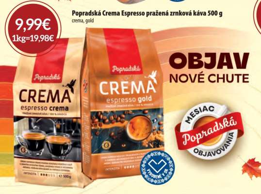 Popradská Crema Espresso pražená zrnková káva 500 g