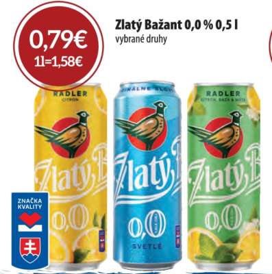 Zlatý Bažant 0,0% 0,5 l