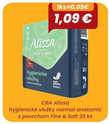 CBA ALISSA hygienické vložky normal anatomic s povrchom Fine & Soft 20 ks