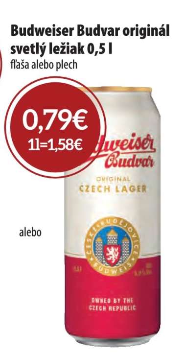 Budweiser Budvar Original, svetlý ležiak 0,5 l