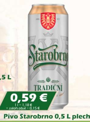 Pivo Starobrno 0,5 L plech