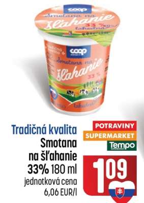 Smotana na šľahanie 33% 180 ml