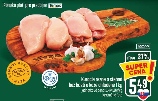 Kuracie rezne a stehná bez kosti a kože chladené 1 kg