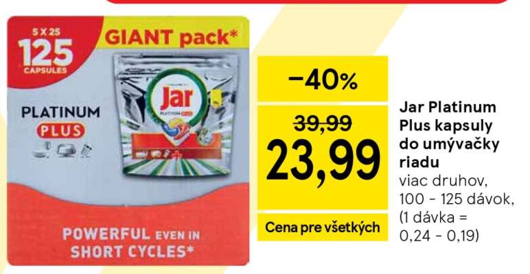 JAR PLATINUM PLUS Kapsuly do umývačky riadu