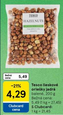 Tesco lieskové oriešky jadrá