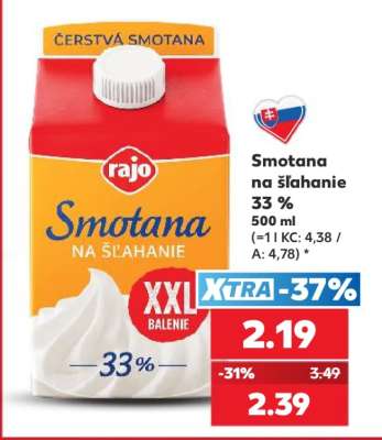 Smotana na šľahanie 33%