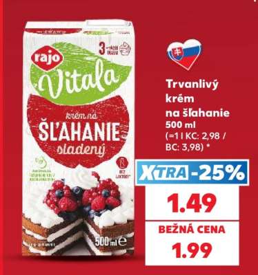 Trvanlivý krém na šľahanie 500 ml