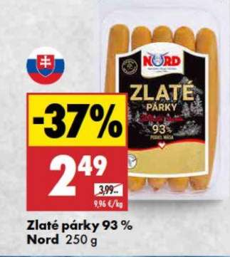 Zlaté párky 93 % NORD 250 g