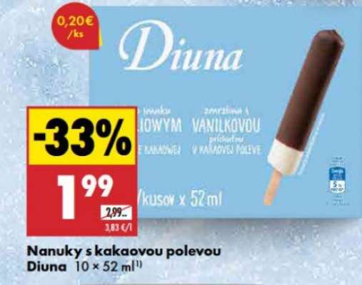 Nanuky s kakaovou polevou Diuna 10 × 52 ml