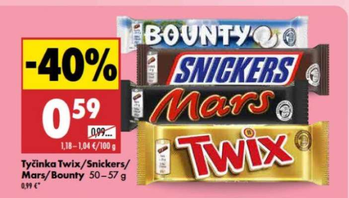 Tyčinka Twix/Snickers/Mars/Bounty 50–57 g