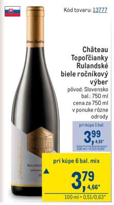 Château Topoľčianky Rulandské biele ročníkový výber