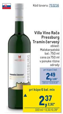 Villa Vino Rača Pressburg Tramín červený