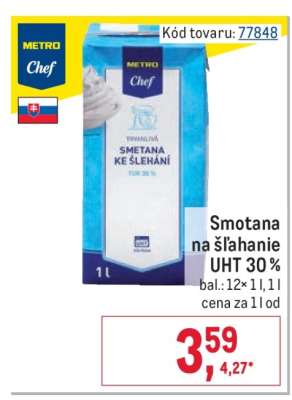 Smotana na šľahanie UHT 30 %