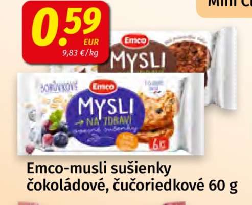 Emco-musli sušienky čokoládové, čučoriedkové 60 g