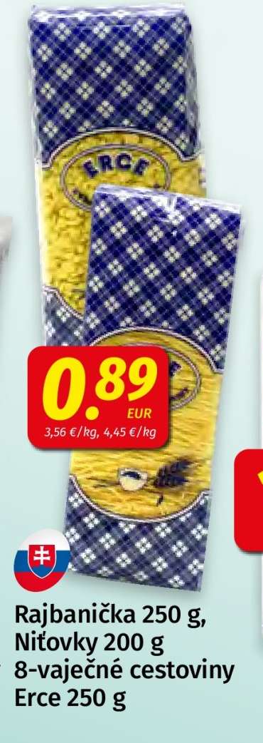 Rajbanička 250 g, Niťovky 200 g 8-vaječné cestoviny Erce 250 g