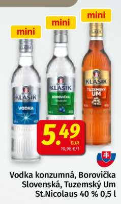 Vodka konzumná, Borovička Slovenská, Tuzemský Um St.Nicolaus 40 % 0,5 l