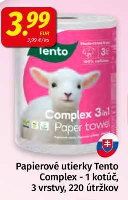 Papierové utierky Tento Complex - 1 kotúč, 3 vrstvy, 220 útržkov